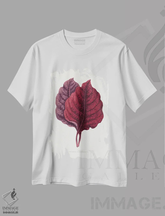 تیشرت سفید طرح دار تصویر برگ آمارانتوس صورتی، تزئینی اثر لس پلانتس اَ | immage.ir
