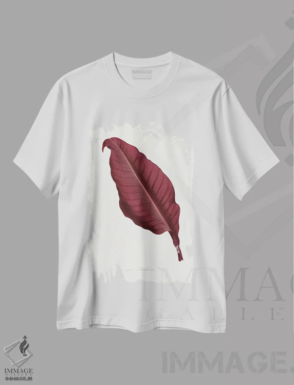 تیشرت سفید طرح دار تصویر برگ کانای صورتی آترونیگریکانس، تزئینی اثر لس پلانتس اَ | فروشگاه ایماژ