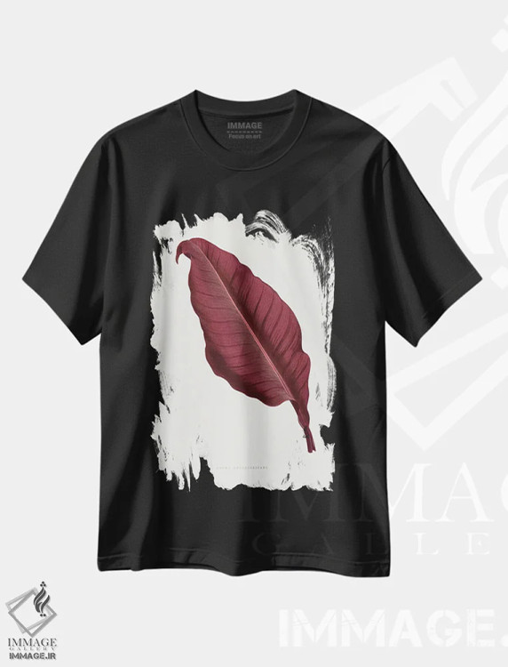 تیشرت مشکی طرح دار تصویر برگ کانای صورتی آترونیگریکانس، تزئینی اثر لس پلانتس اَ | immage.ir