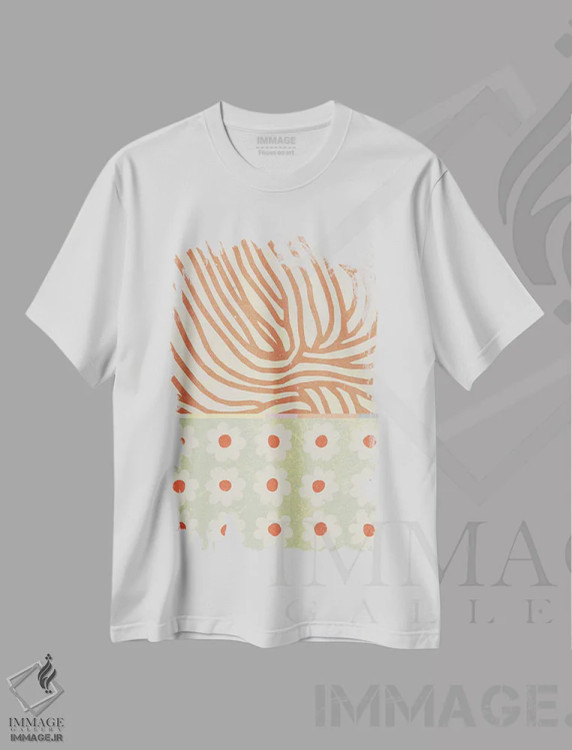 تیشرت سفید طرح دار ترکیب گل ها II، آبستره اثر ان کِی تی ان | فروشگاه ایماژ