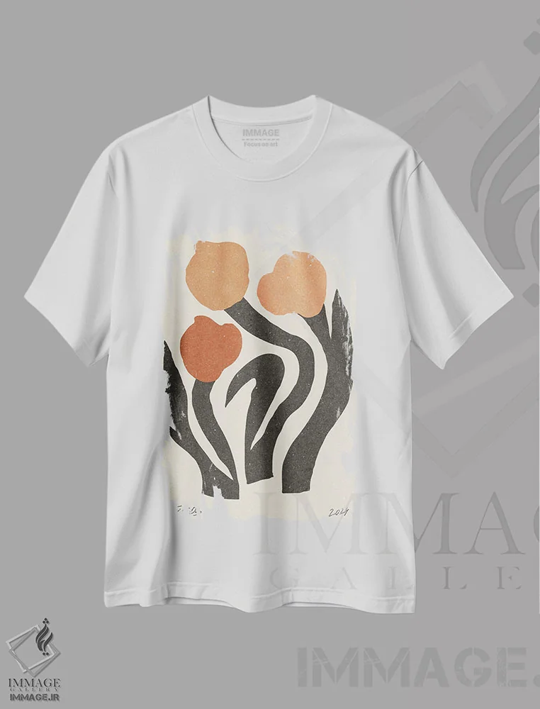 تیشرت سفید طرح دار گل مدرن II، تزئینی اثر ان کِی تی ان | فروشگاه ایماژ