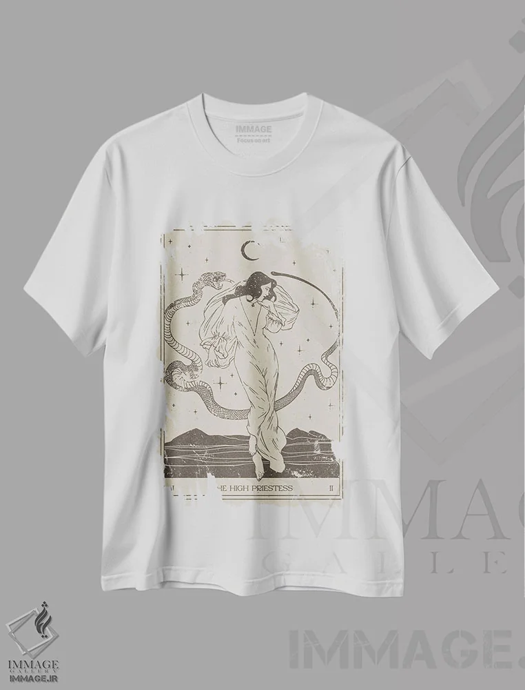 تیشرت سفید طرح دار کاهنه اعظم، تزئینی اثر ان کِی تی ان | فروشگاه ایماژ