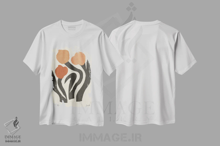 تیشرت سفید طرح دار گل مدرن II، تزئینی اثر ان کِی تی ان | فروشگاه ایماژ