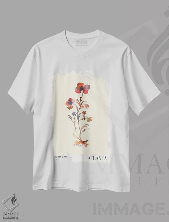 تیشرت سفید طرح دار مجموعه چاپ آبرنگ. بازار گل، تزئینی اثر ان کِی تی ان | فروشگاه ایماژ