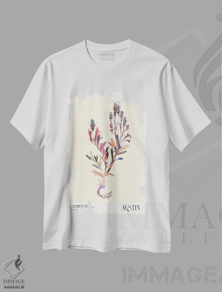 تیشرت سفید طرح دار مجموعه چاپ آبرنگ. بازار گل، تزئینی اثر ان کِی تی ان | immage.ir
