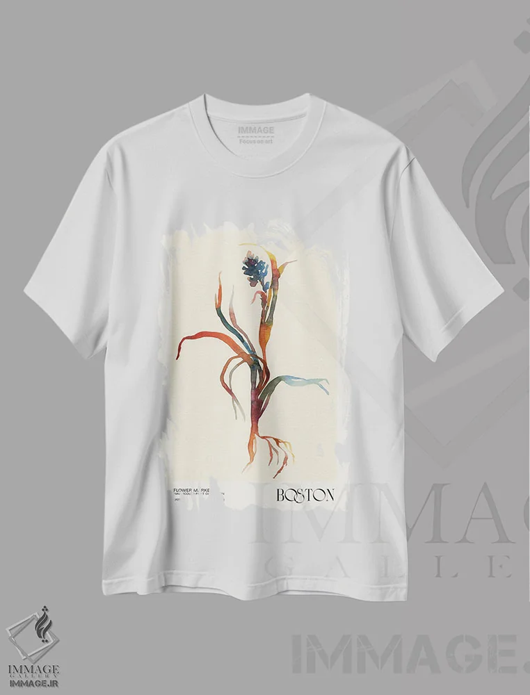 تیشرت سفید طرح دار مجموعه چاپ آبرنگ. بازار گل، تزئینی اثر ان کِی تی ان | فروشگاه ایماژ