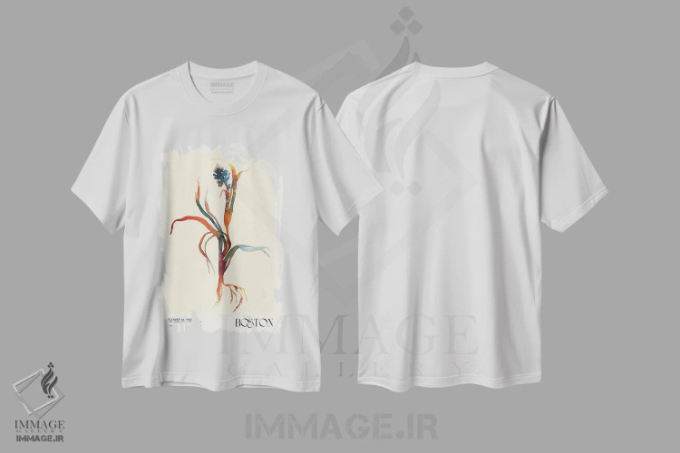 تیشرت سفید طرح دار مجموعه چاپ آبرنگ. بازار گل، تزئینی اثر ان کِی تی ان | فروشگاه ایماژ