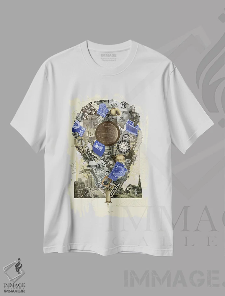 تیشرت سفید طرح دار سنجاق نیویورک III، هنر فاخر معاصر اثر پاول پاچولک | immage.ir