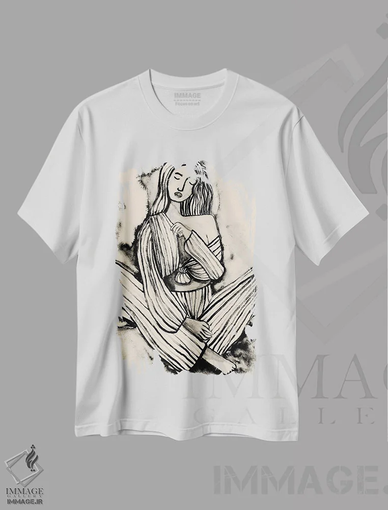 تیشرت سفید طرح دار خود بودن، هنر تزئینی سیاه و سفید اثر رایسا اولتمانز | immage.ir