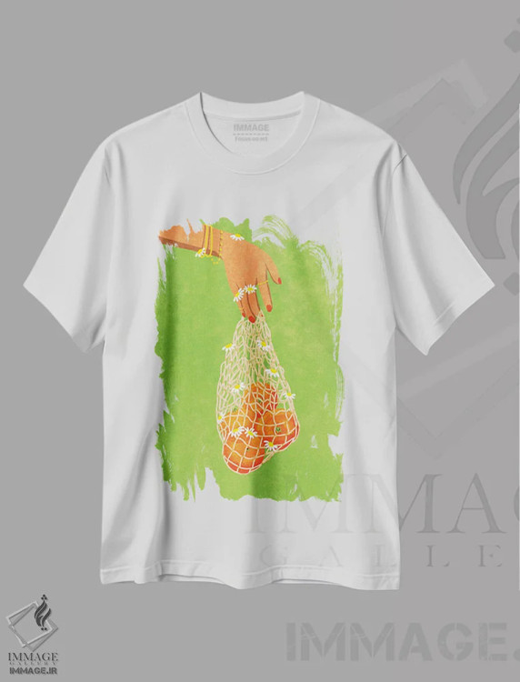 تیشرت سفید طرح دار پرتقال تازه، تزئینی اثر رایسا اولتمانز | فروشگاه ایماژ
