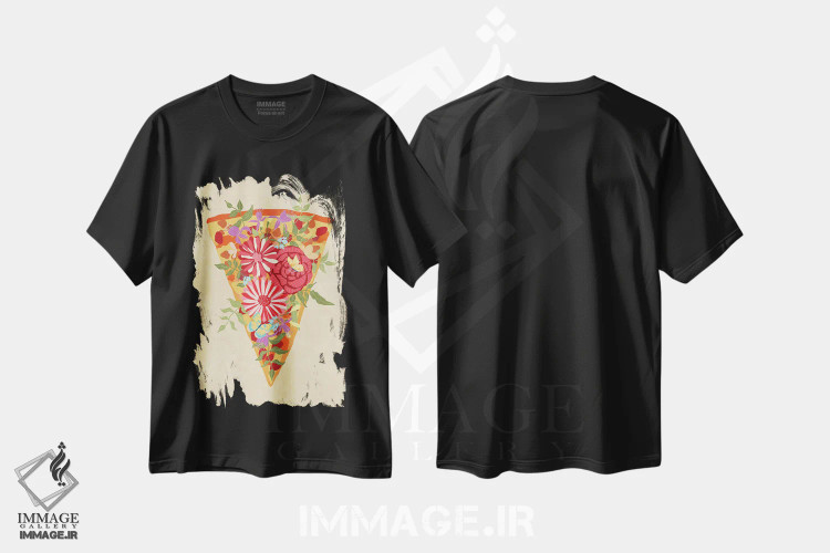 تیشرت مشکی طرح دار برش پیتزای گل دار، تزئینی اثر رایسا اولتمانز | فروشگاه ایماژ