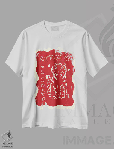 تیشرت سفید طرح دار گربه، تزئینی اثر استودیو دولچی | فروشگاه ایماژ