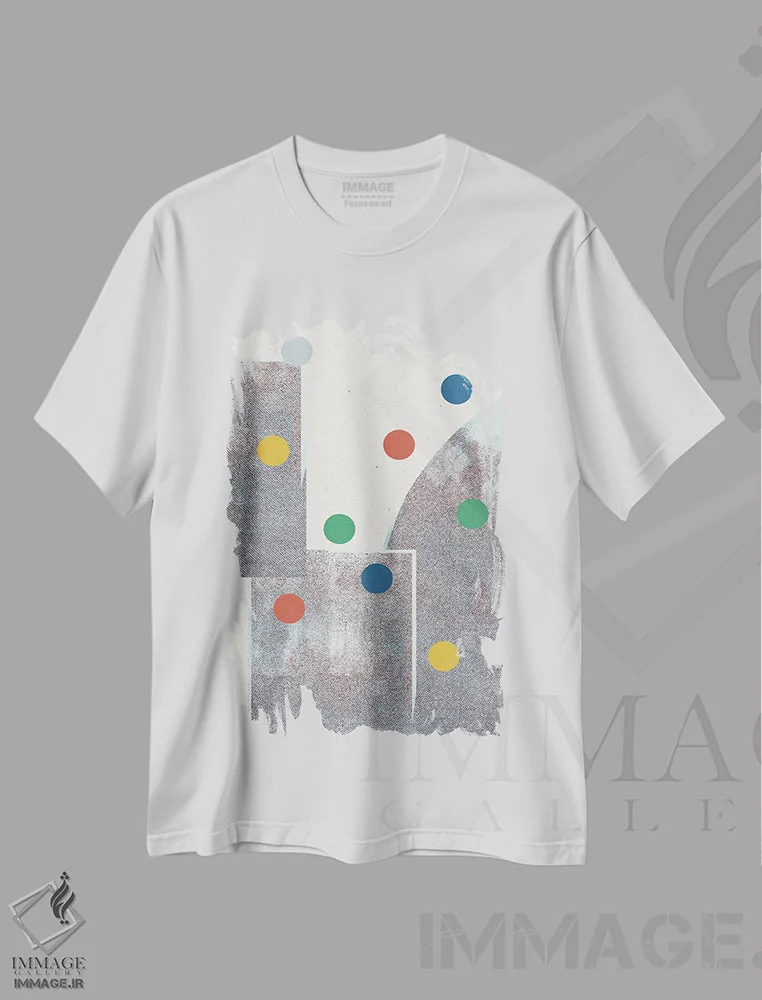 تیشرت سفید طرح دار نقاط رترو I، آبستره اثر استودیو می یوس | immage.ir