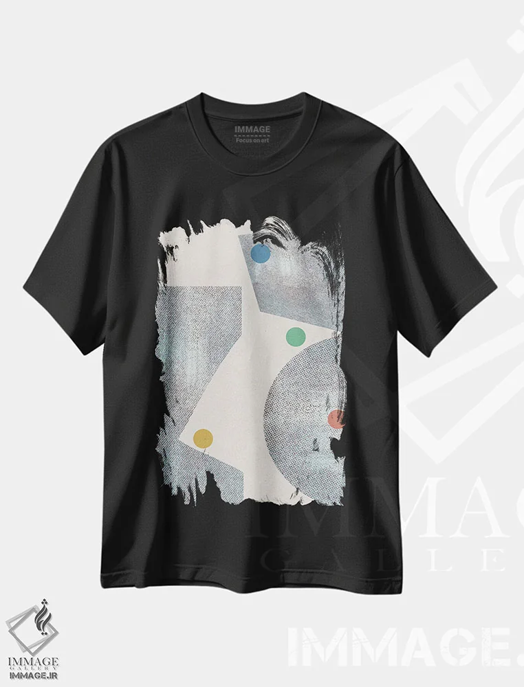 تیشرت مشکی طرح دار نقاط رترو II، آبستره اثر استودیو می یوس | فروشگاه ایماژ