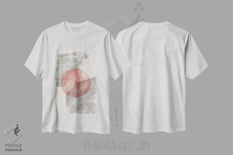 تیشرت سفید طرح دار شیء هندسی مدرن قرمز، آبستره اثر استودیو می یوس | immage.ir