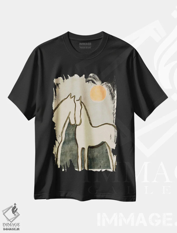 تیشرت مشکی طرح دار اسب ها هنگام غروب، تزئینی اثر تری چایلد | immage.ir