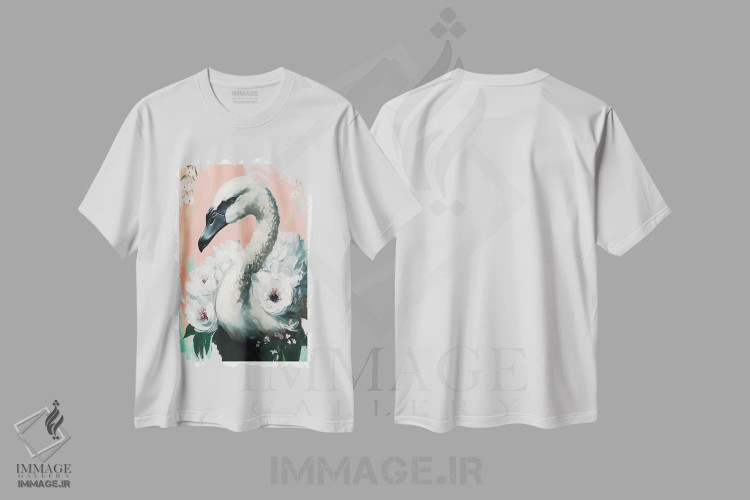 تیشرت سفید طرح دار قو، تزئینی اثر تری چایلد | فروشگاه ایماژ