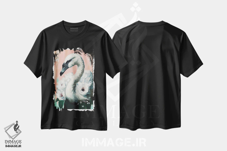 تیشرت مشکی طرح دار قو، تزئینی اثر تری چایلد | immage.ir