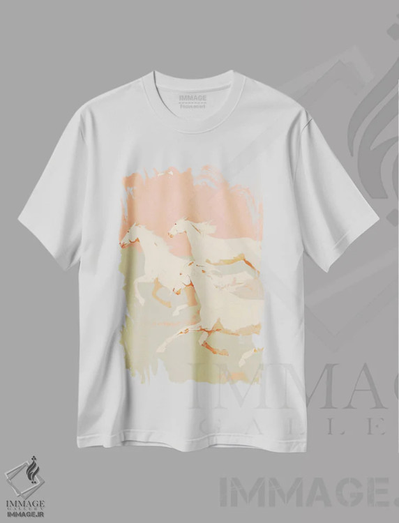 تیشرت سفید طرح دار اسب های وحشی I، دکور بوهمی اثر تری چایلد | فروشگاه ایماژ