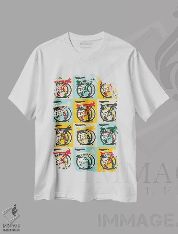 تیشرت سفید طرح دار دوچرخه تاشو برامپتون، تزئینی اثر وایات ۹ | immage.ir
