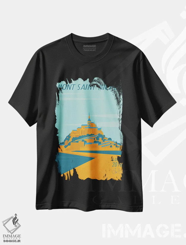 تیشرت مشکی طرح دار مونت سنت میشل، تزئینی اثر وایات ۹ | فروشگاه ایماژ