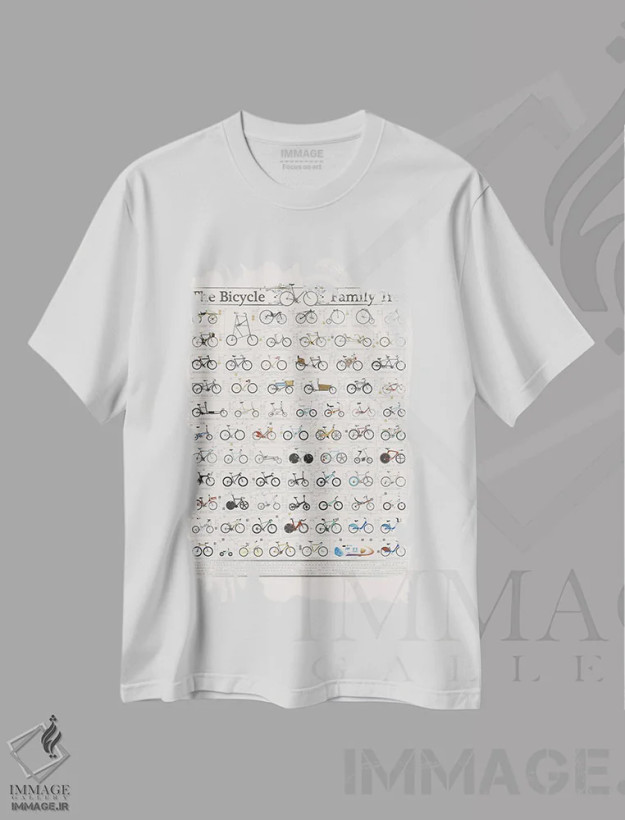 تیشرت سفید طرح دار تاریخچه دوچرخه، هنر دیجیتال اثر وایات ۹ | فروشگاه ایماژ