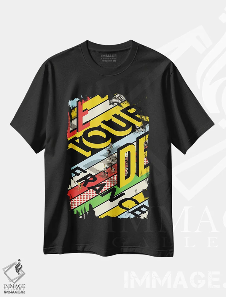 تیشرت مشکی طرح دار مسابقه دوچرخه سواری تور دو فرانس، هنر دیجیتال اثر وایات ۹ | فروشگاه ایماژ