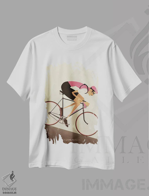 تیشرت سفید طرح دار دوچرخه سوار کلاسیک سراشیبی، هنر دیجیتال اثر وایات ۹ | فروشگاه ایماژ