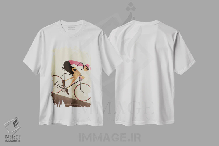 تیشرت سفید طرح دار دوچرخه سوار کلاسیک سراشیبی، هنر دیجیتال اثر وایات ۹ | فروشگاه ایماژ