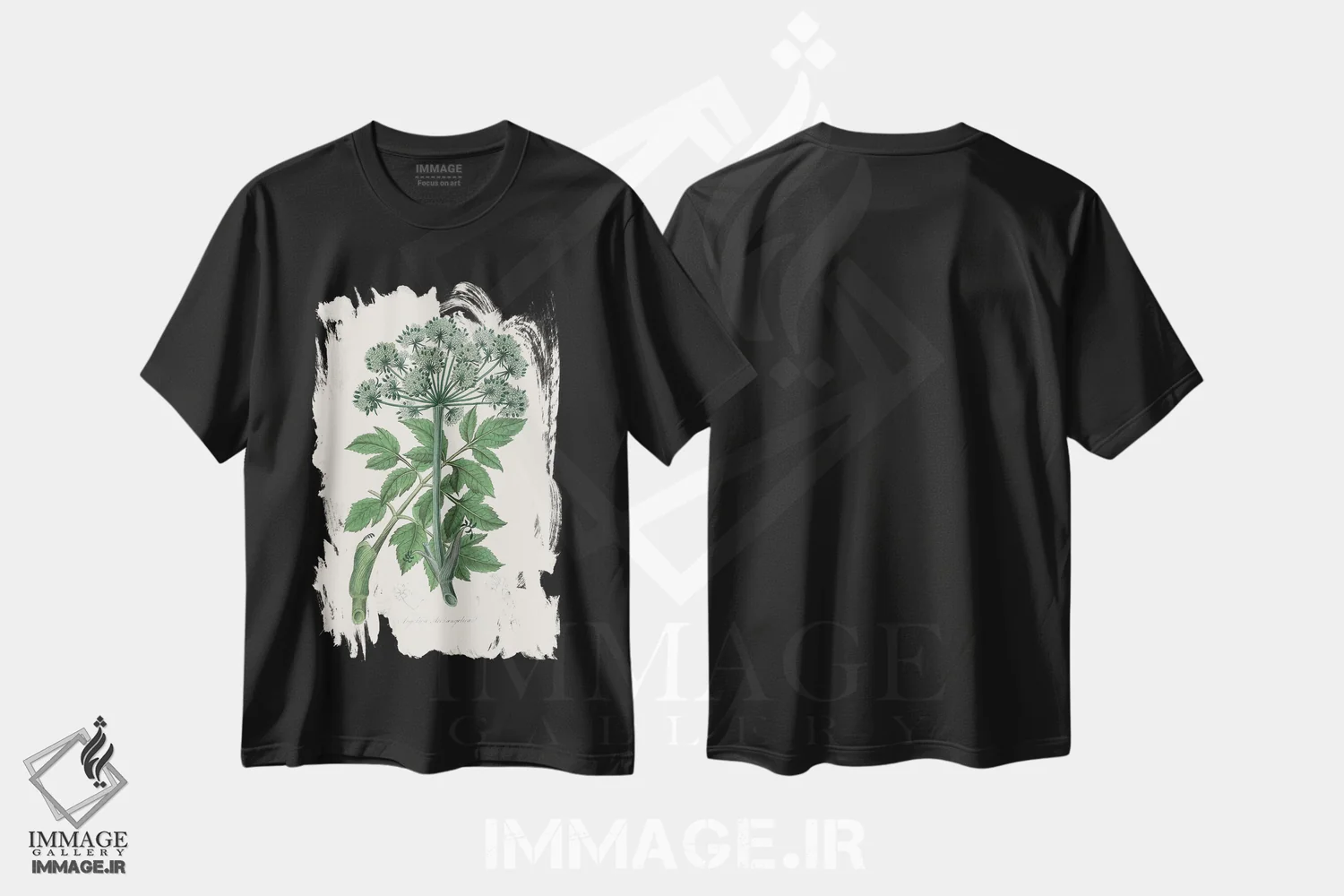 تیشرت مشکی طرح دار فرشته چانجلیکا، گیاه شناسی پزشکی، تزئینی اثر جان استیونسون | immage.ir