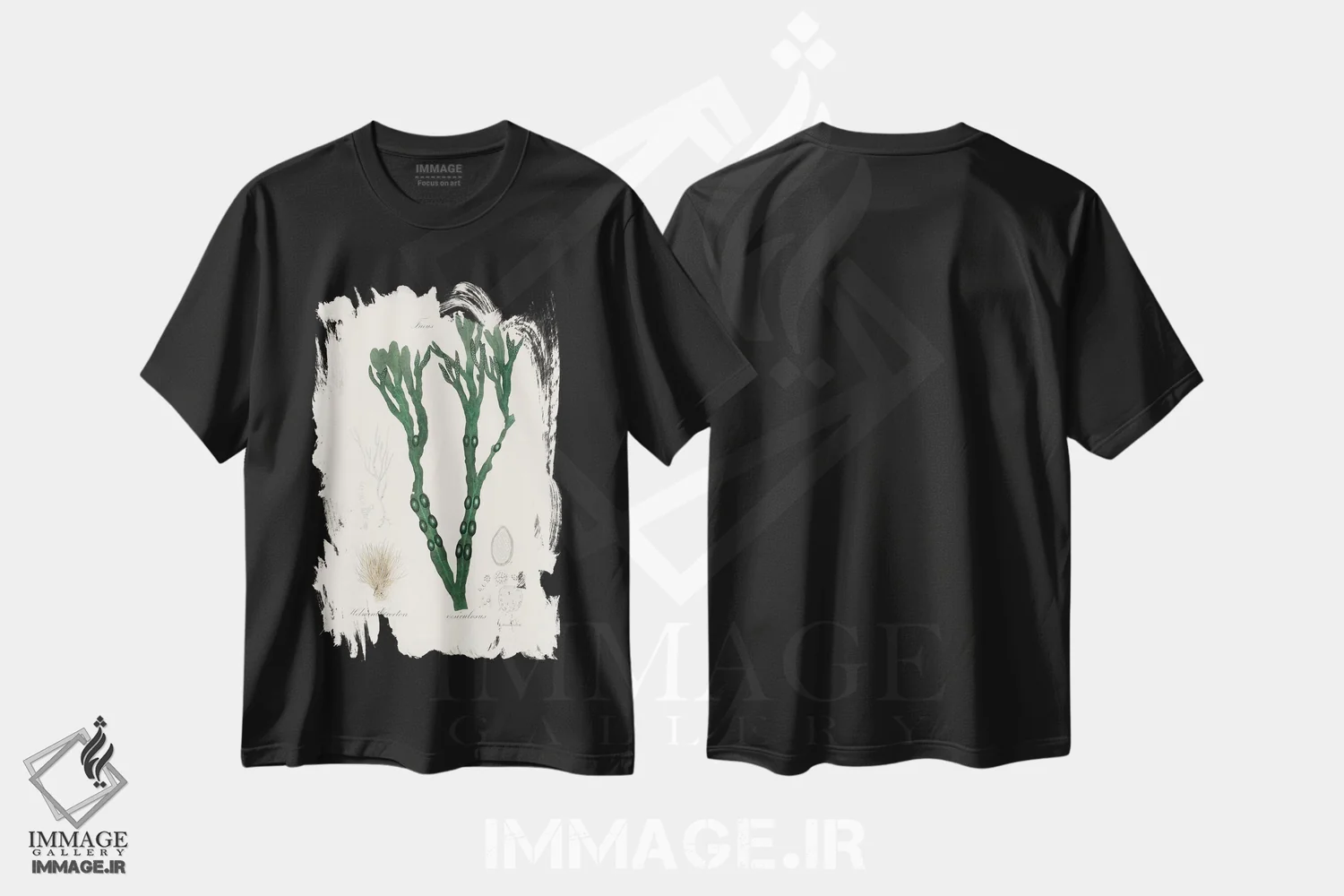 تیشرت مشکی طرح دار جلبک مثانه ای، گیاه شناسی پزشکی، تزئینی اثر جان استیونسون | immage.ir