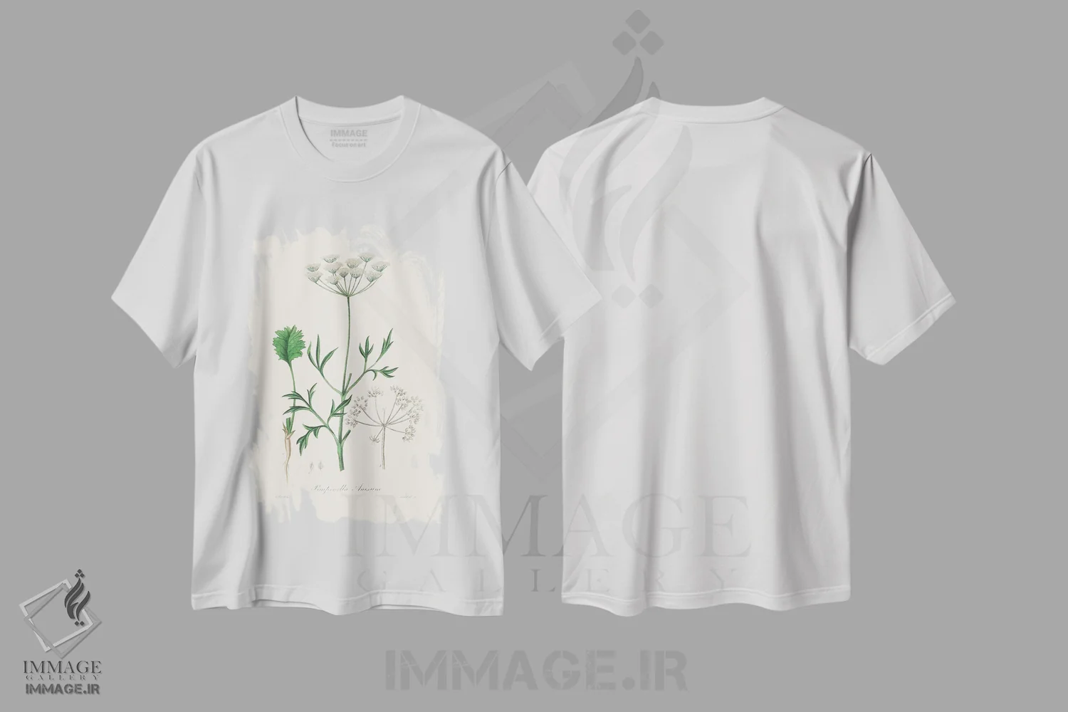 تیشرت سفید طرح دار بادیان رومی، گیاه شناسی پزشکی، تزئینی اثر جان استیونسون | immage.ir