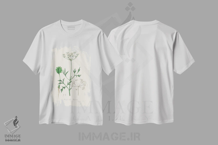 تیشرت سفید طرح دار بادیان رومی، گیاه شناسی پزشکی، تزئینی اثر جان استیونسون | immage.ir