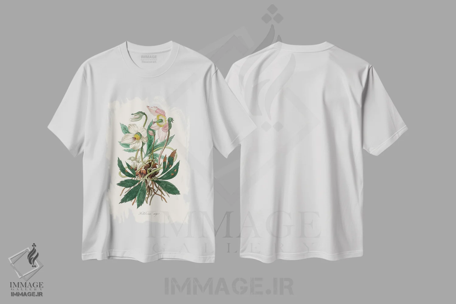 تیشرت سفید طرح دار گل کریسمس، گیاه شناسی پزشکی، تزئینی اثر جان استیونسون | immage.ir