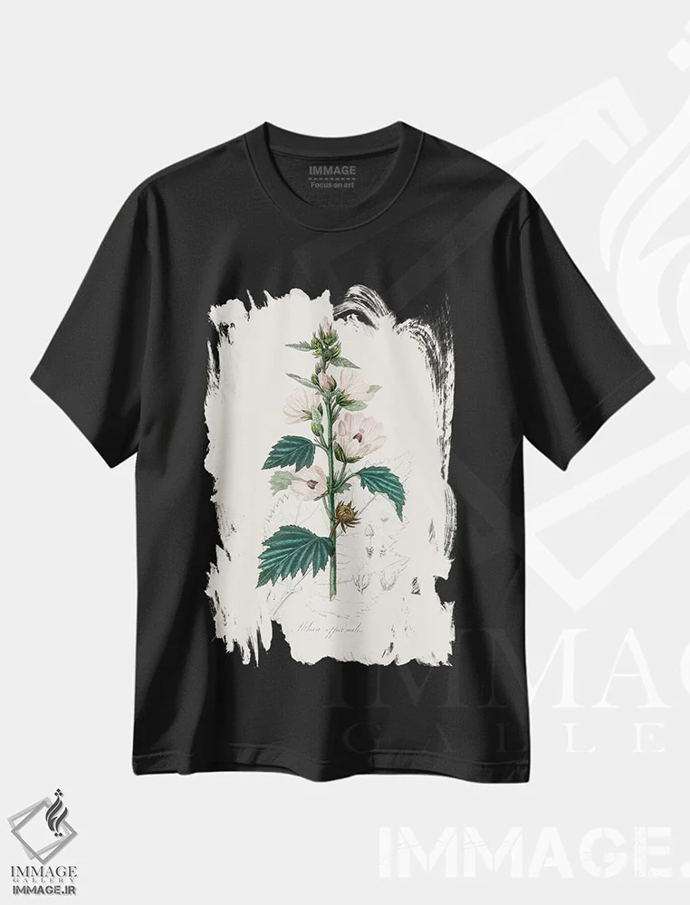 تیشرت مشکی طرح دار مارشمالوی معمولی، گیاه شناسی پزشکی، تزئینی اثر جان استیونسون | immage.ir