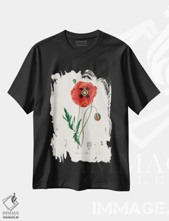 تیشرت مشکی طرح دار شقایق معمولی، گیاه شناسی پزشکی، تزئینی اثر جان استیونسون | فروشگاه ایماژ