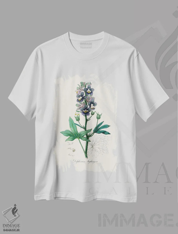 تیشرت سفید طرح دار دل فینیوم استافیساگرایا، گیاه شناسی پزشکی، تزئینی اثر جان استیونسون | فروشگاه ایماژ