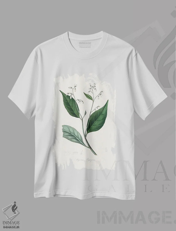 تیشرت سفید طرح دار درخت بنجامین صمغی، گیاه شناسی پزشکی، تزئینی اثر جان استیونسون | فروشگاه ایماژ