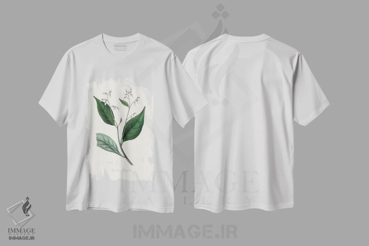 تیشرت سفید طرح دار درخت بنجامین صمغی، گیاه شناسی پزشکی، تزئینی اثر جان استیونسون | فروشگاه ایماژ