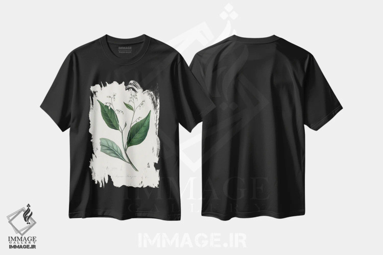 تیشرت مشکی طرح دار درخت بنجامین صمغی، گیاه شناسی پزشکی، تزئینی اثر جان استیونسون | immage.ir