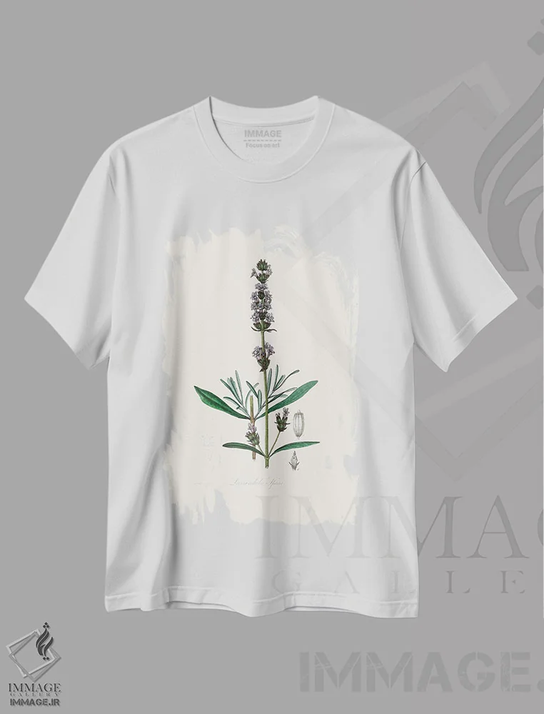 تیشرت سفید طرح دار اسطوخودوس، گیاه شناسی پزشکی، تزئینی اثر جان استیونسون | immage.ir