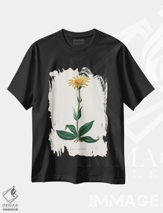 تیشرت مشکی طرح دار آرنیکای کوهستانی، گیاه شناسی پزشکی، تزئینی اثر جان استیونسون | فروشگاه ایماژ
