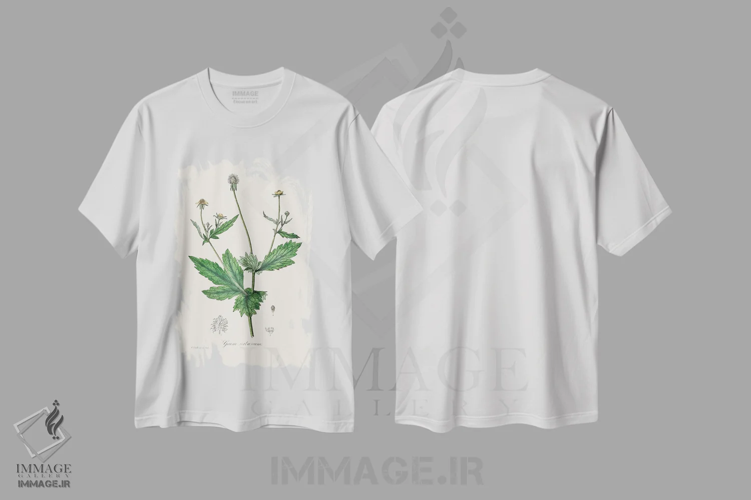 تیشرت سفید طرح دار چوب آونز، گیاه شناسی پزشکی، تزئینی اثر جان استیونسون | immage.ir