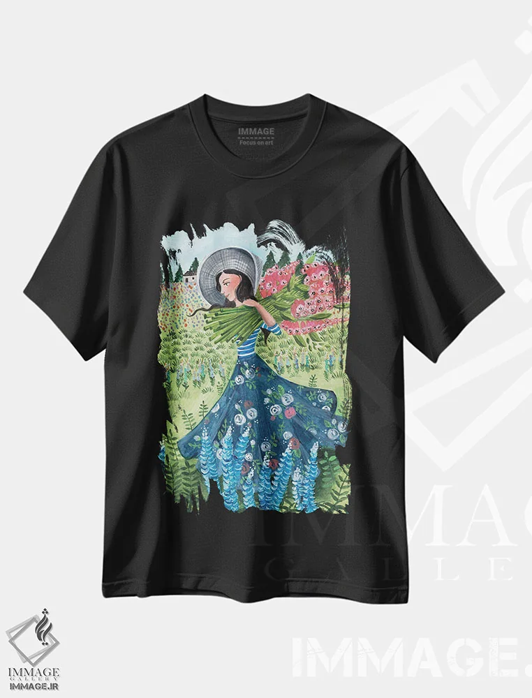 تیشرت مشکی طرح دار پیاده روی با گل های وحشی، دکور روستایی اثر کارولین بونه مولر | immage.ir