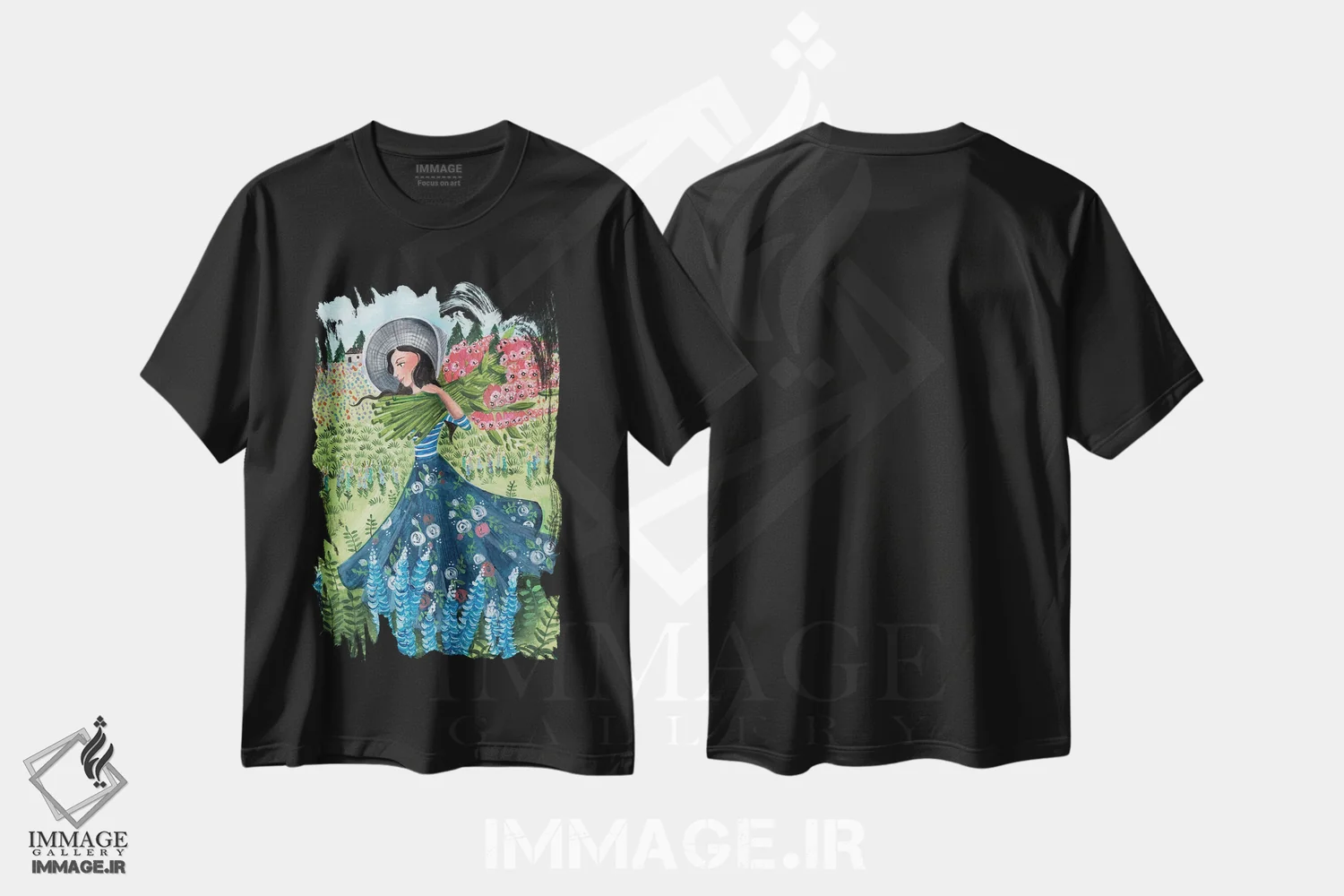 تیشرت مشکی طرح دار پیاده روی با گل های وحشی، دکور روستایی اثر کارولین بونه مولر | immage.ir