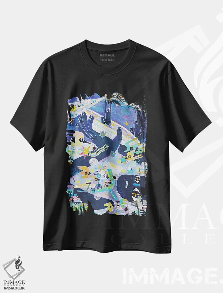 تیشرت مشکی طرح دار جزر و مد عصرگاهی، هنر فاخر معاصر اثر چانگیو زو | فروشگاه ایماژ
