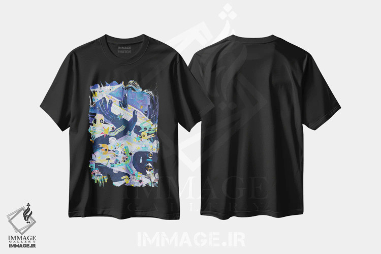 تیشرت مشکی طرح دار جزر و مد عصرگاهی، هنر فاخر معاصر اثر چانگیو زو | فروشگاه ایماژ