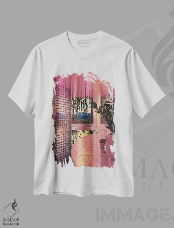 تیشرت سفید طرح دار استخر سرپوشیده، دکور معاصر اثر کازموزک | immage.ir
