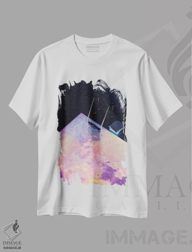 تیشرت سفید طرح دار استخر بخار، دکور معاصر اثر کازموزک | فروشگاه ایماژ