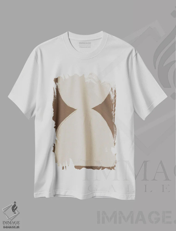 تیشرت سفید طرح دار ترکیب اشکال بژ، آبستره اثر استودیو می یوس | immage.ir